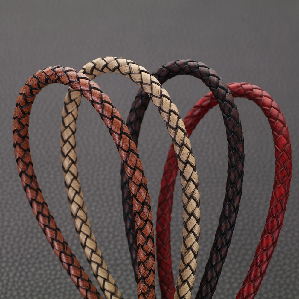 HMSFELY 6mm Genuine Leather Rope For DIY Bracelet Jewelry Making Braided Gray Brown Cord Findings Bangles Accessories