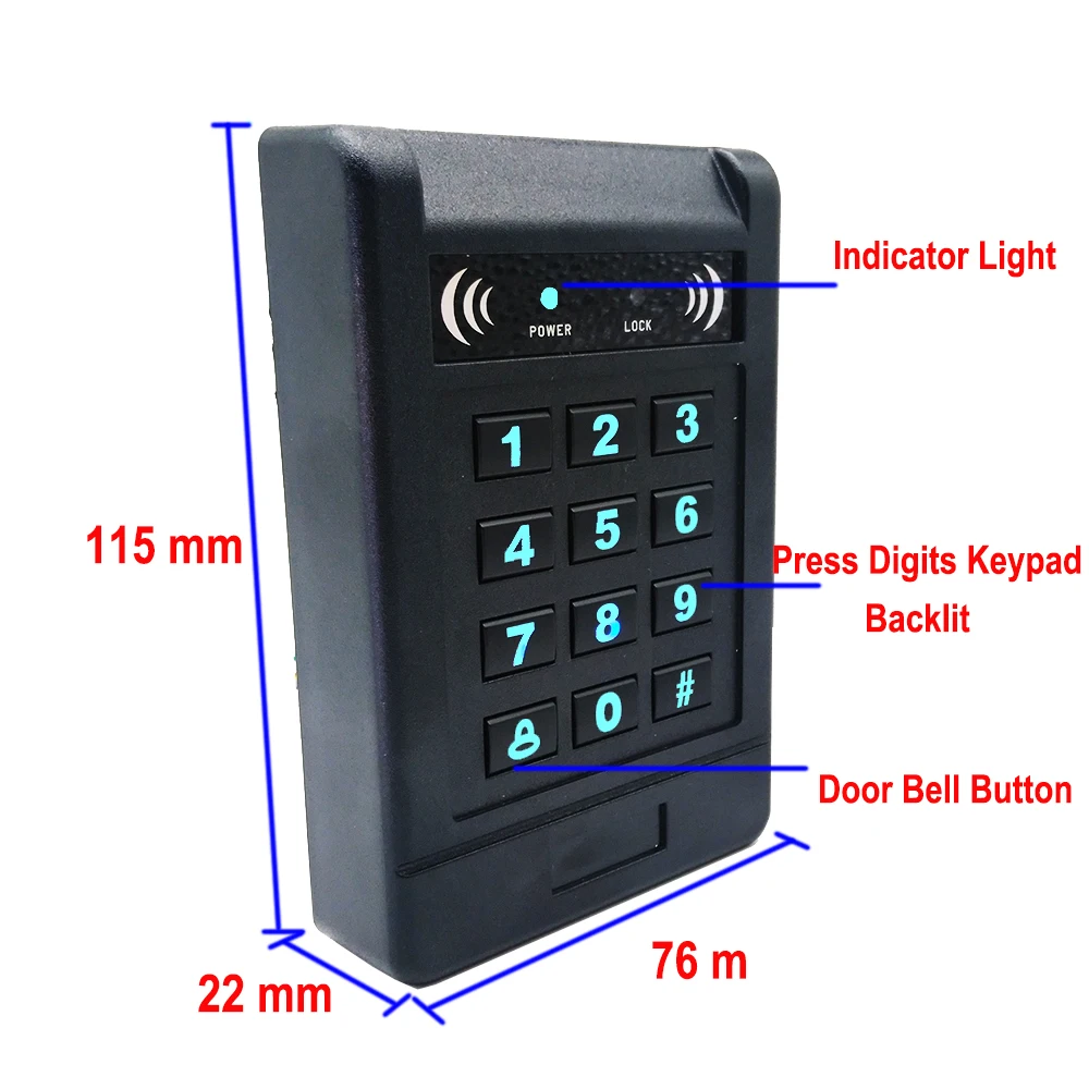 Backlit Keypad Proximity 125khz Door Lock Controller RFID Card Access Control System