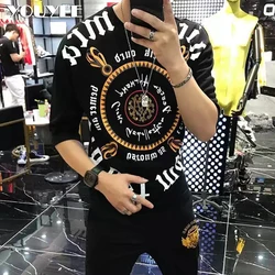 Men's T-shirts 2020 New Summer Middle Sleeve Hot Drill Stamping Letter Pattern Plus Size 5XL Round Neck Tshrit