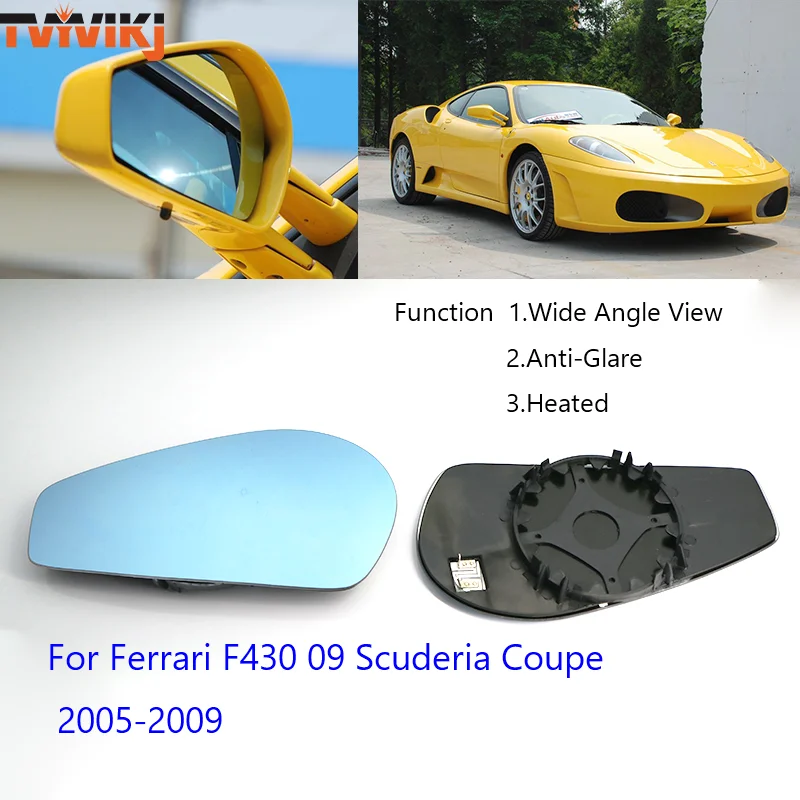 

TVYVIKJ side rearview mirror blue glass lens For Ferrari F430 09 Scuderia Coupe 2005-2009 wide angle view anti glare side door