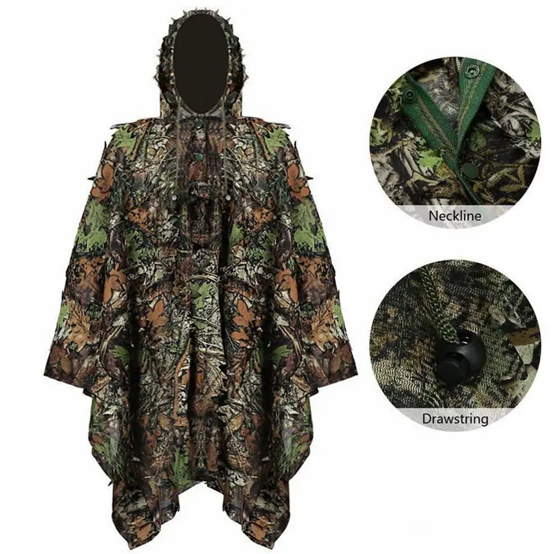 

Outdoor Jungle Cloak Biomimetic Leaf Camouflage 3D Hunting Suit Camouflage Ghillie Set with Hat Ghillie Sniper Tactical Set