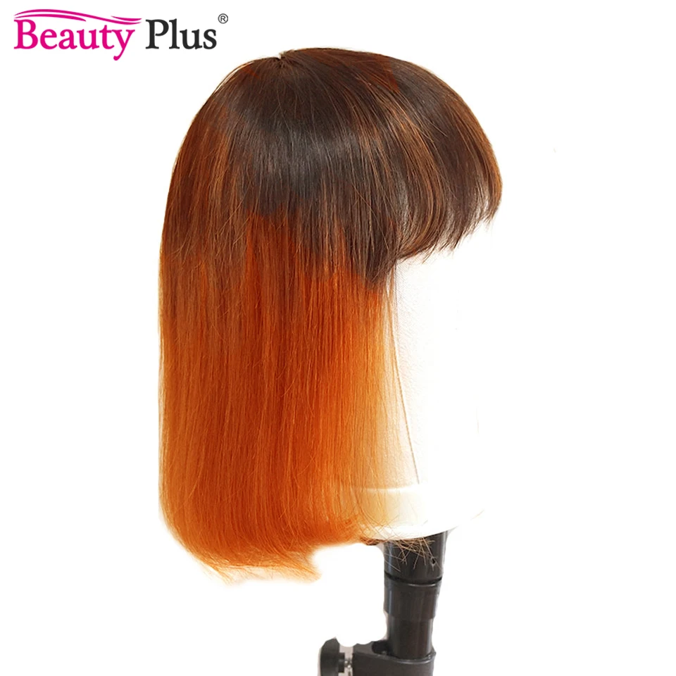 Orange Ginger Human Hair Wig Straight Short Bob Wig Human Hair with Bangs Remy Burg Purple Wig Glueless Wig For Women Human Hair