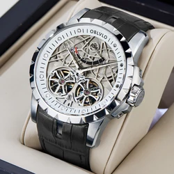 OBLVLO Top Brand Fashion Watch For Men Transparent Hollow Skeleton Stainless Steel Tourbillon Automatic Watches RM-E