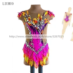 LIUHUO Figure Skating Dress Women's Girls' Ice Performance Rhythmic Gymnastics Competition Dance Leotard Artistic Costume Pink