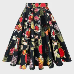 2023 Summer Vintage Rockabilly Skirt Pinup 50s 60s 40s Casual Runway Knee Length Skater Womens Sexy Big Swing Cotton Midi Skirts