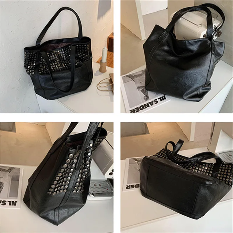 Fashion Big Tote Bag Rivet Large Capacity Handbags High Quality Armpit Bags Female Soft Leather Shoulder Shopper Bag Dropship