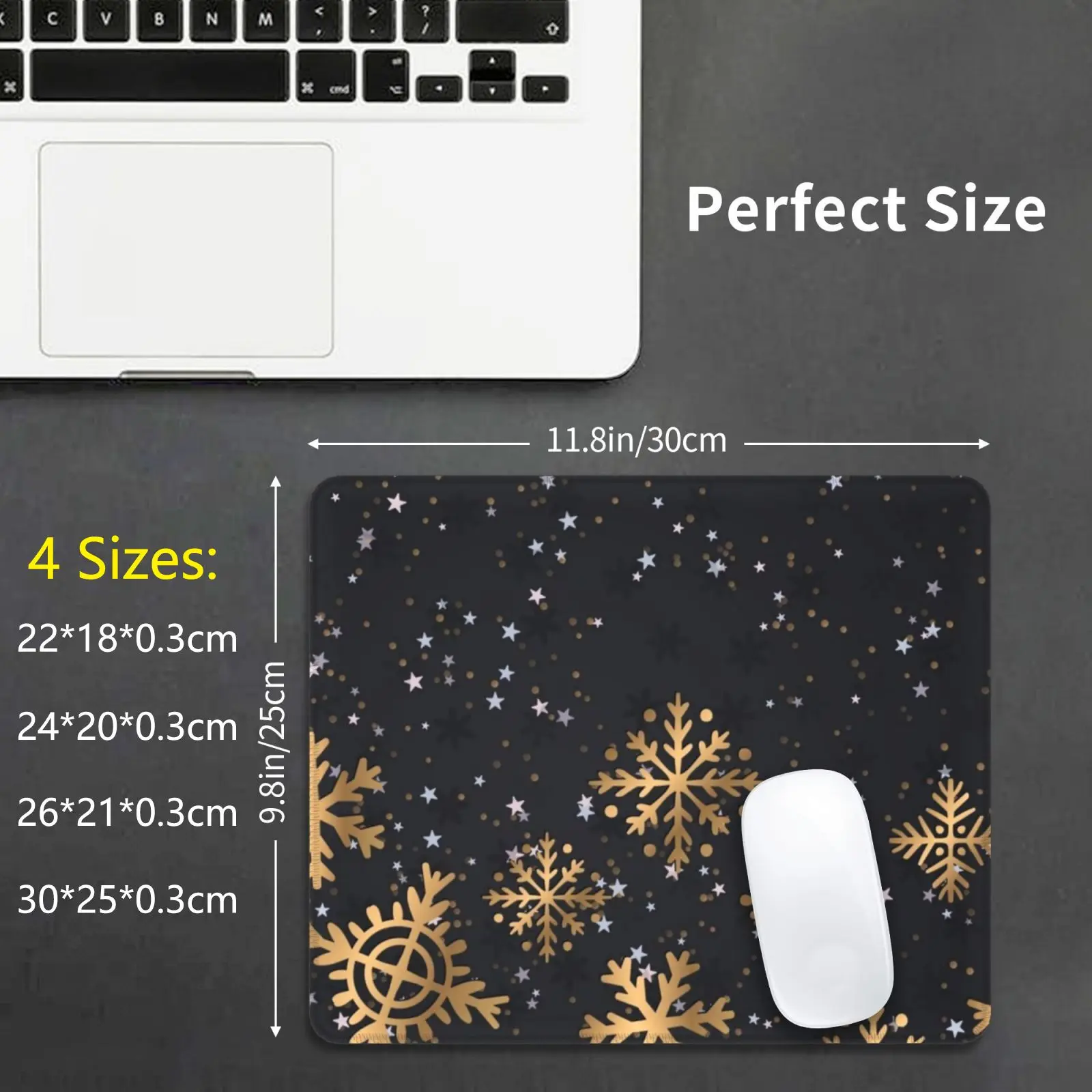 Golden Snowflakes Mouse Pad DIY Print Cushion Winter Christmas Party Flakes Snow Stars