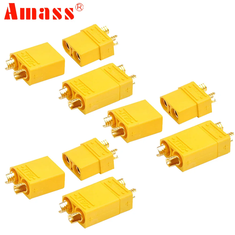 2 pary / partia Amass XT90 Wtyczka męska żeńska Złącza akumulatora 4,5 mm Pozłacana wtyczka bananowa do RC Lipo Samochód Samolot Dron Ciężarówka