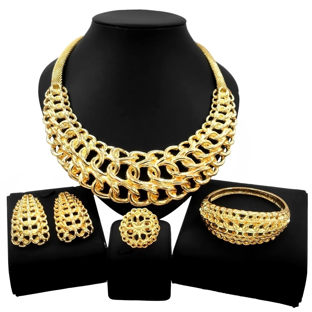 Yulaili High-Quality 24k Gold-Plated Italian Jewelry Set Series and Dubai Luxury Exaggerated Earrings Necklace Jewelry Set Gifts