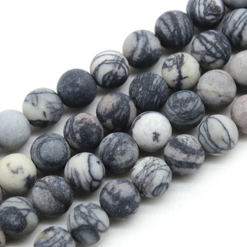 Natural Matte Black Network Zebra Stripes Stone Round Loose Spacer Beads Fit DIY For Jewelry Making Bracelet Strand 6/8/10/12mm