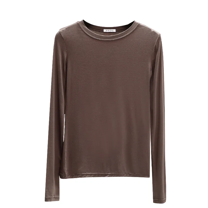 Modal Solid Basic Tshirt O Neck Long Sleeves Women Autumn Bottoming Tee Tops All match Tee Shirt Plus size undershirt