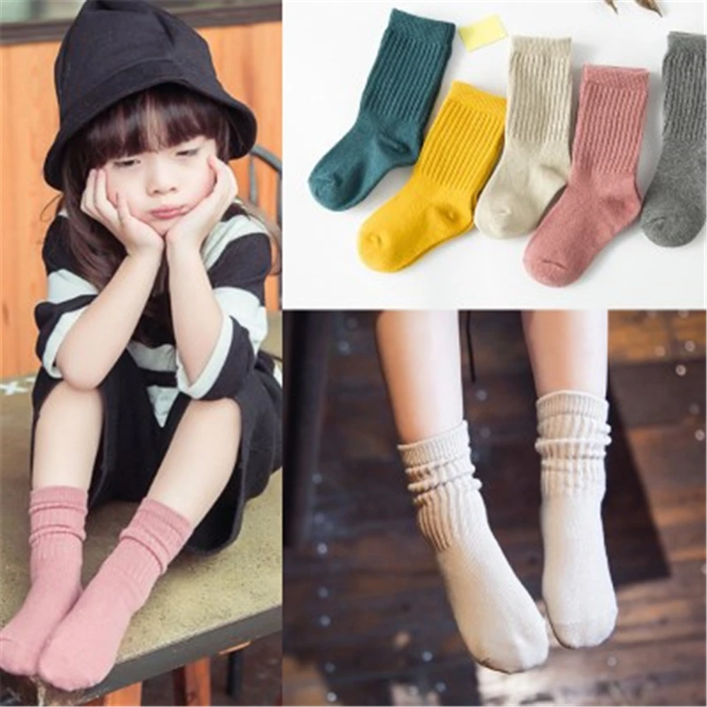 

Plain two-needle thick cotton socks, vertical stripes, crimped hem stacks, children's socks CS009