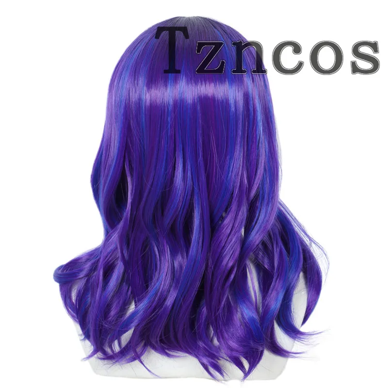 Tzncos bambino Mal parrucca Cosplay ricci viola blu tintura capelli lunghi capelli sintetici resistenti al calore per i bambini