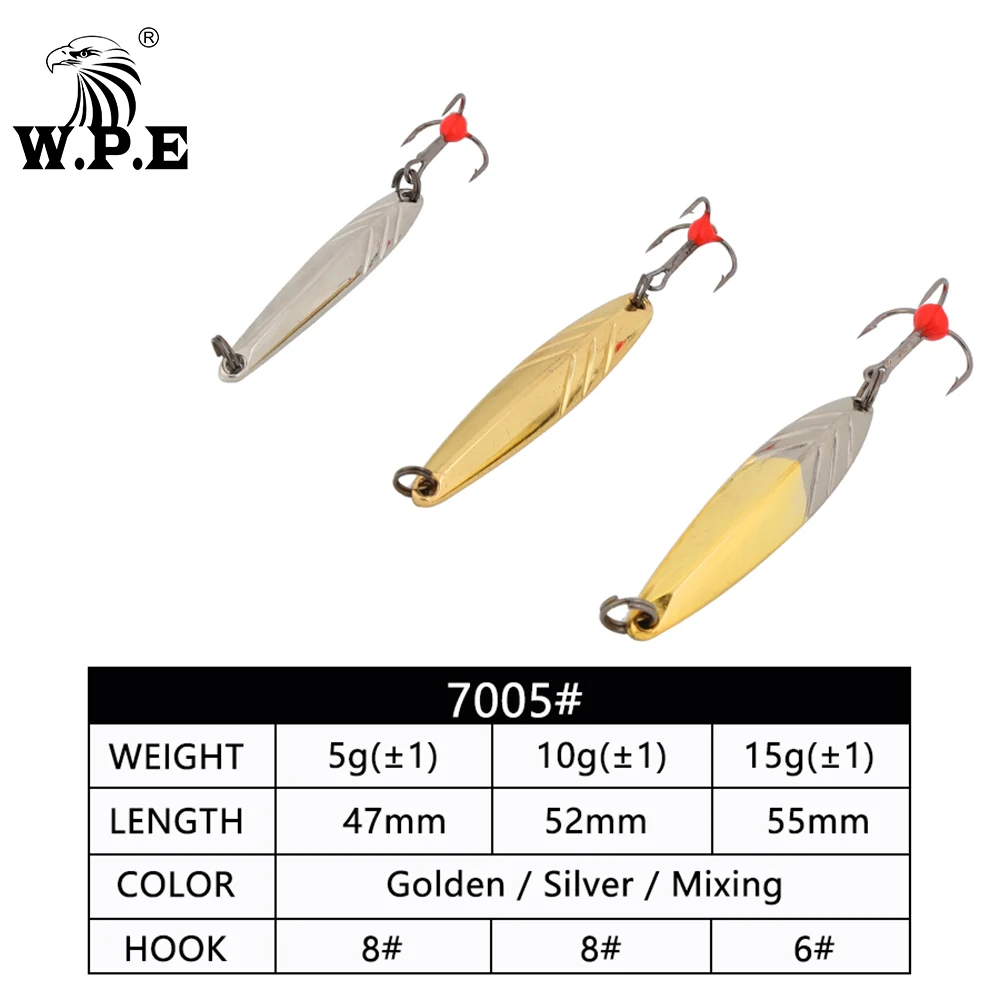 W.P.E Winter Ice Fishing Lure  5g/10g/15g/20g/25g Balancers Hard Fishing Lure Spoon Metal Fishing Tackle Pesca Treble Hook 1pcs