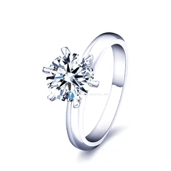 Tianyu Gems Solitaire Diamond Rings Silver 925 Women Round White 0.5ct/1ct/2ct/3ct H&A Cut Moissanite Stone 6 Claws Wedding Ring