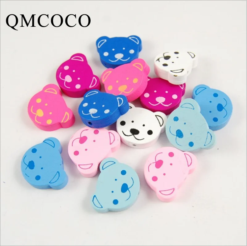 

50Pcs Colorful Bear Head Shape Wooden Beads Wood Chips DIY Handmade Natural Environmentally Jewelry Baby Toys Accessories