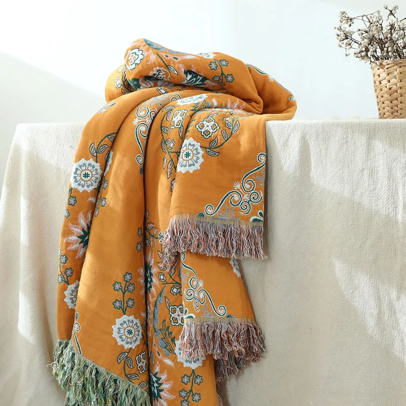 Bohemia Sofa Cover Cotton Gauze Floral Style Tassel Bed Towel Throw Blanket Quilt Home Children Comforter Bedspread On The Bed