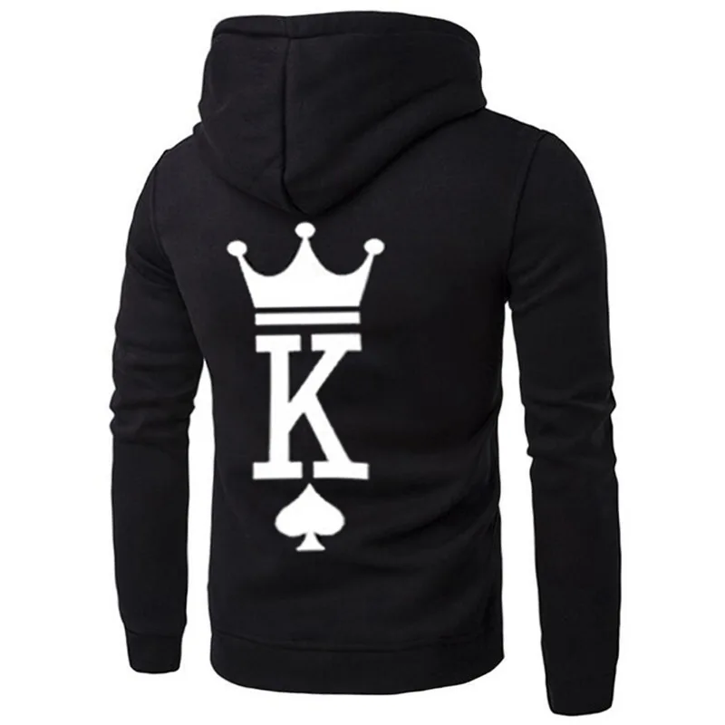 King Queen Crown Print Couple Hoodies Lovers Casual Pocket Hoody Sweatshirt Warm Hooded Pullovers Coat