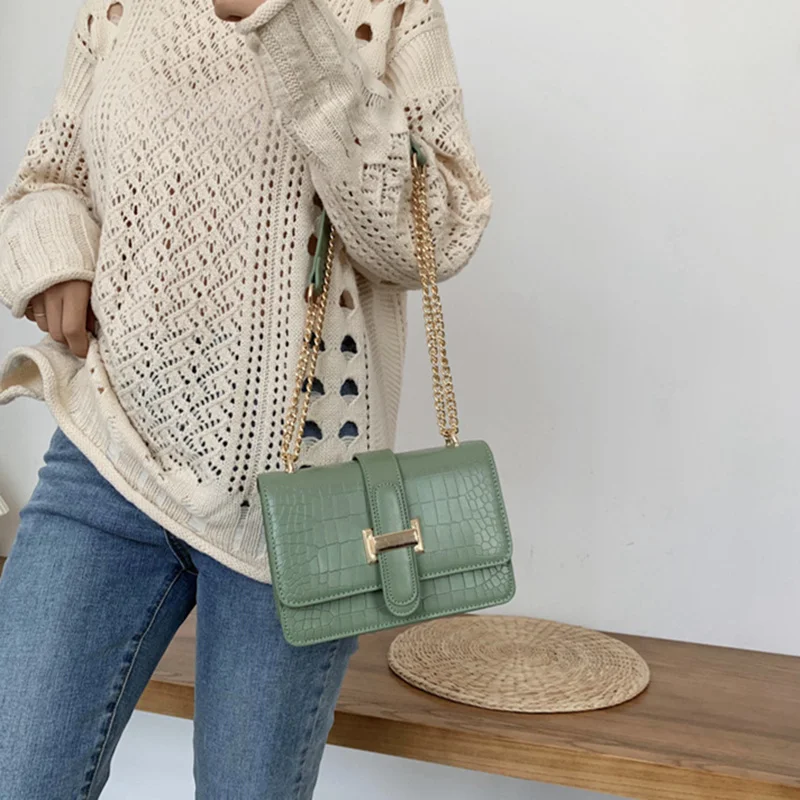 New Fashion Stone PU Leather Chain Shoulder bags Women Crossbody bags 2022 Vintage Ladies Shoulder Messenger Bag Female Purses