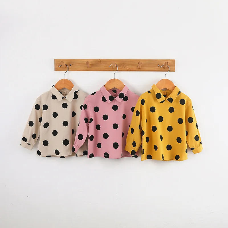 Baby Girls Blouses Kids Long Sleeve Shirt for Girl Polka Dot Blouse for Girls Spring Autumn Cotton Lapel Korean Toddler Clothes