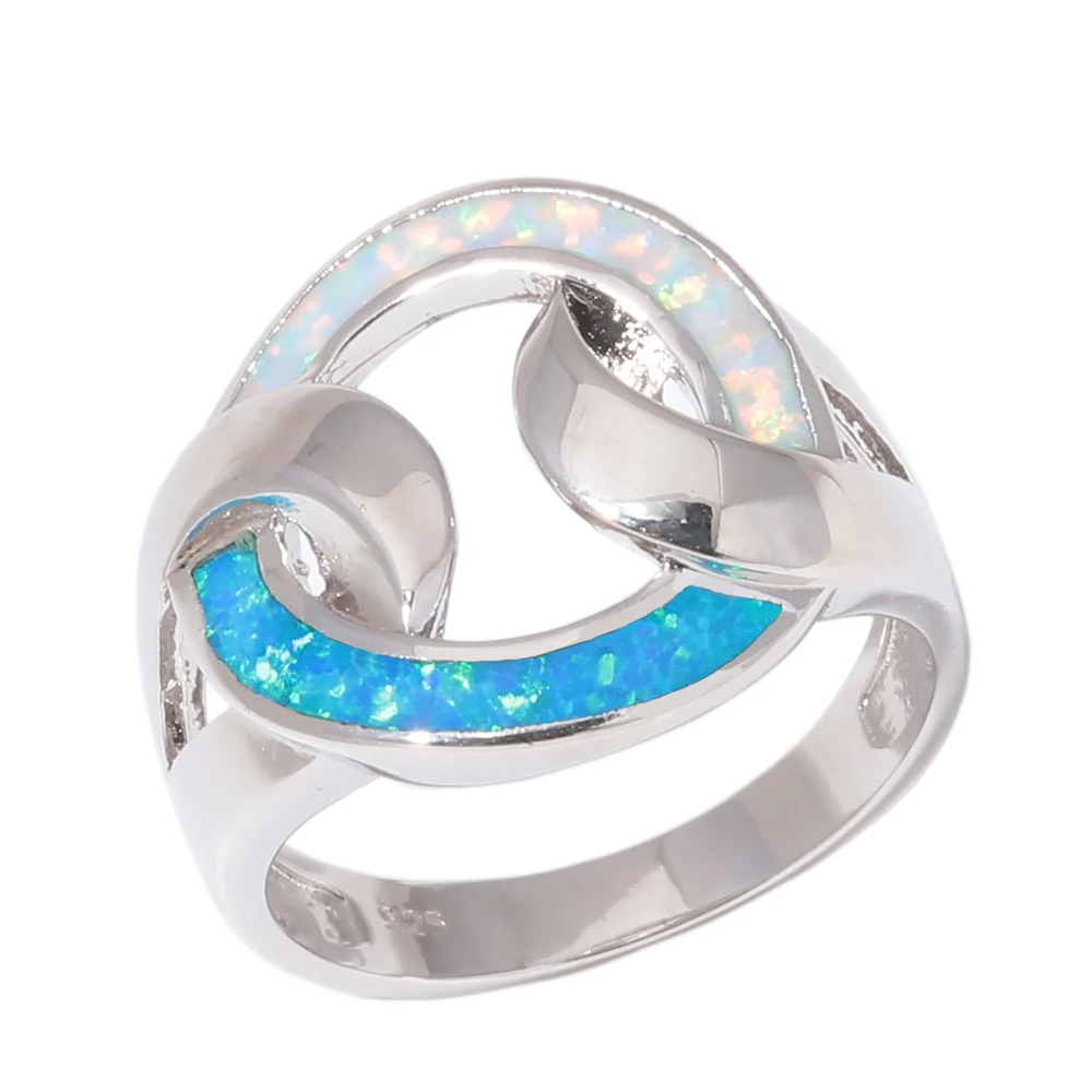 CiNily Created Blue White Fire Opal Silver Plated Wholesale Hot Sell Women Jewelry Ring Size 6-9 OJ9575