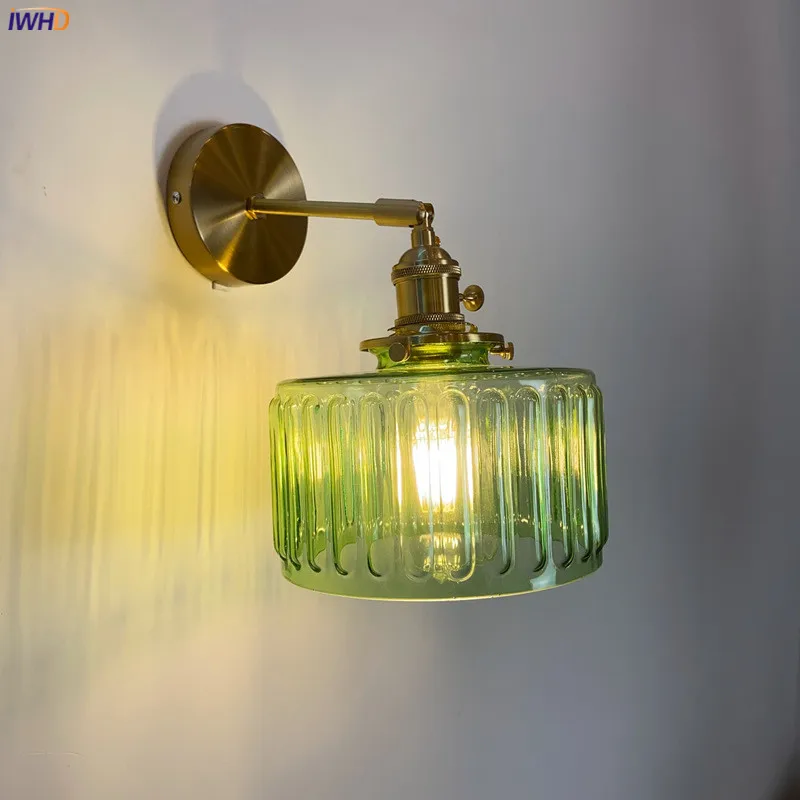 

IWHD Green Glass Copper Wall Lamp Sconce Beside Bathroom Mirror Stair Light Switch Nordic Modern Wandlamp Luminaria Lighting