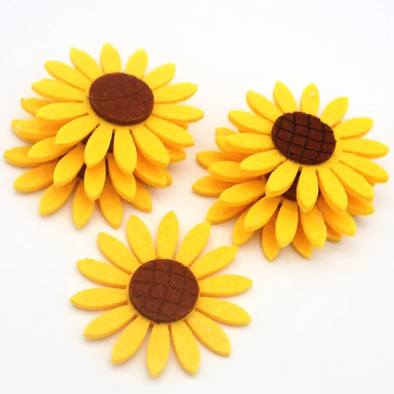 4/6cm Mix Sunflower Patches Stick-on Fabric Pads Flower Felt Fabric Pad DIY for Scrapbooking Wedding Decors Clothing Accessories