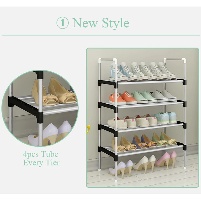 Storage Shoes Shelf Easy to Assemble Metal Shoe Rack Boots Sneakers Stand Portable Space-saving Shoe Organizer with Handrail