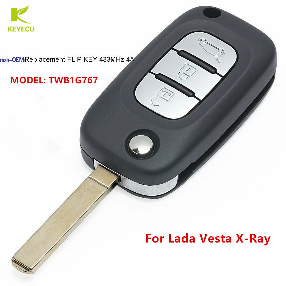 

KEYECU Replacement Uncut Flip Remote Key 3B 433MHz PCF7961M 4A for Lada Granta Kalina Priora Vesta X-RAY XRAY 2015-2019 TWB1G767