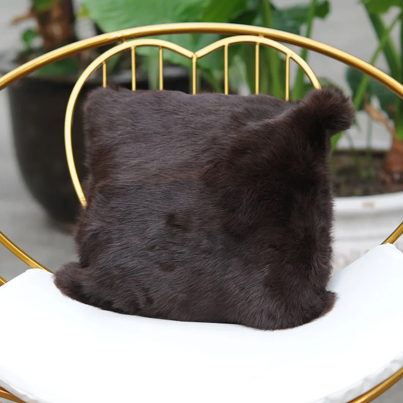 

CX-D-25 Decorative Pillowcase Double Size Fur Genuine Rabbit Fur Plush Cushion Cover