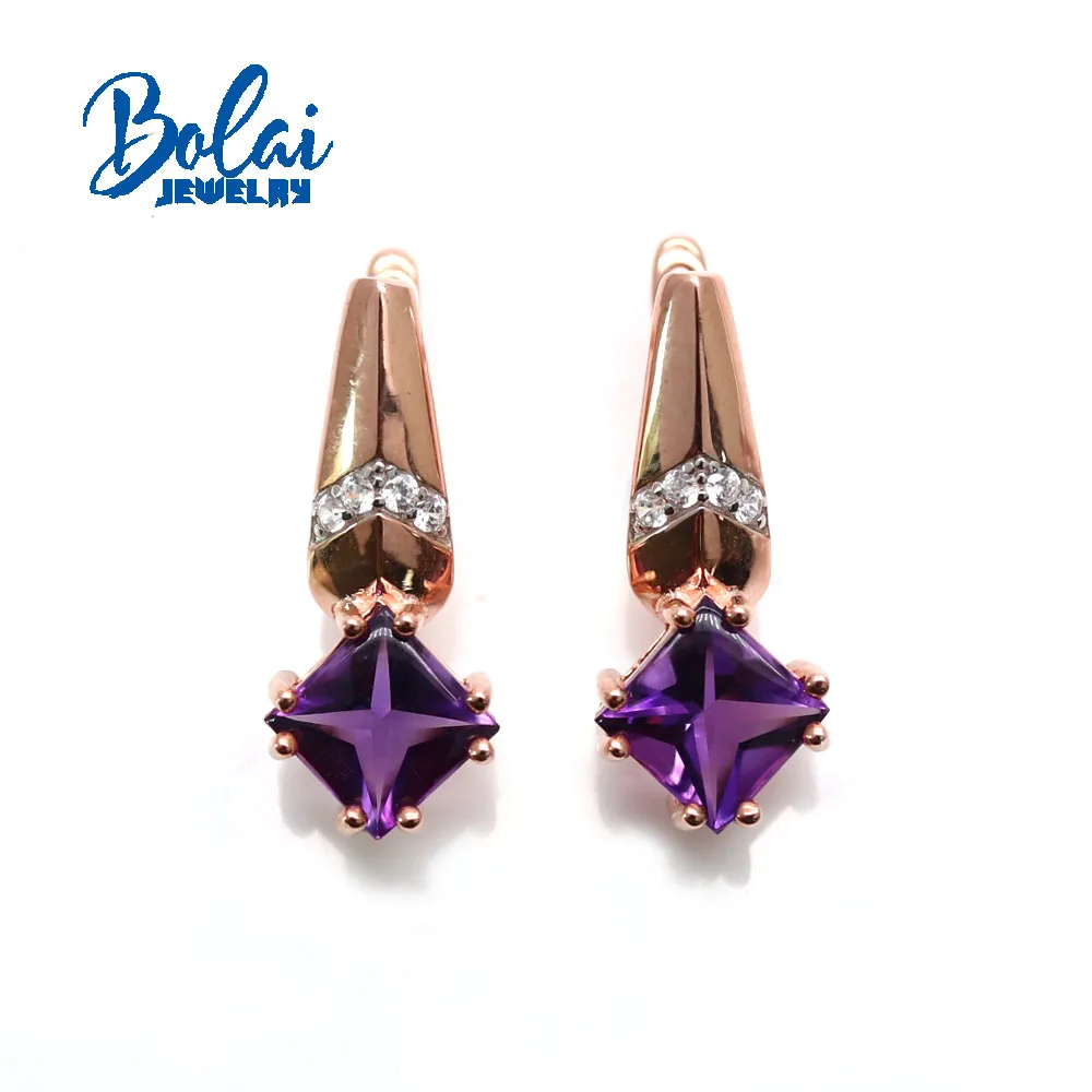 

Bolai,2021 New Natural South African amethyst gemstone earrings 925 sterling silver women's fine jewelry for everyday wear