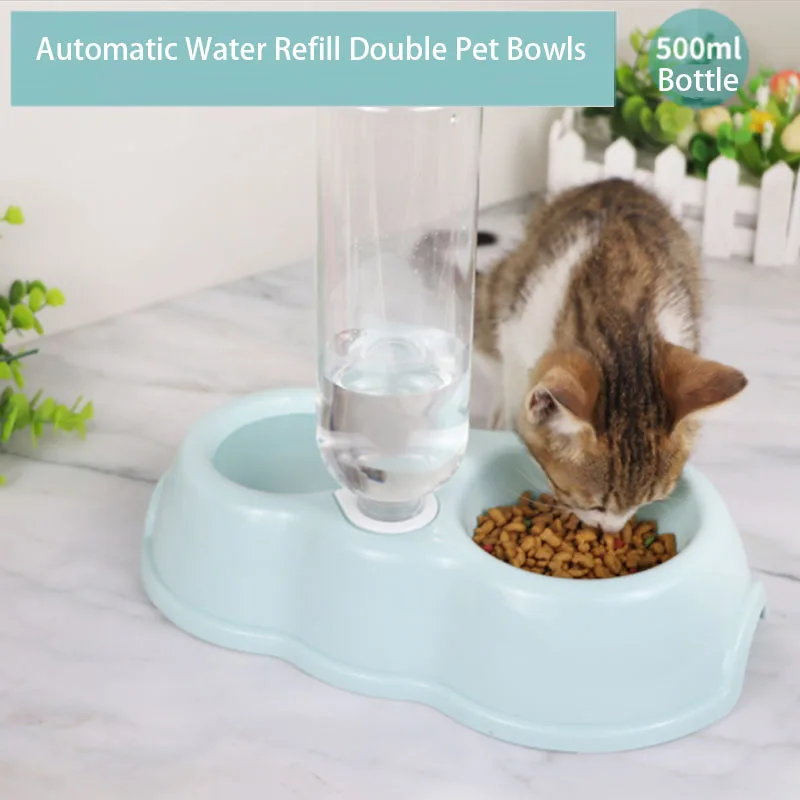 Double Pet Bowls 2 in 1 Plastic Dog Food Water Feeder Pet Drinking Dish Container Puppy Feeding Supplies Pet Tableware Utensils