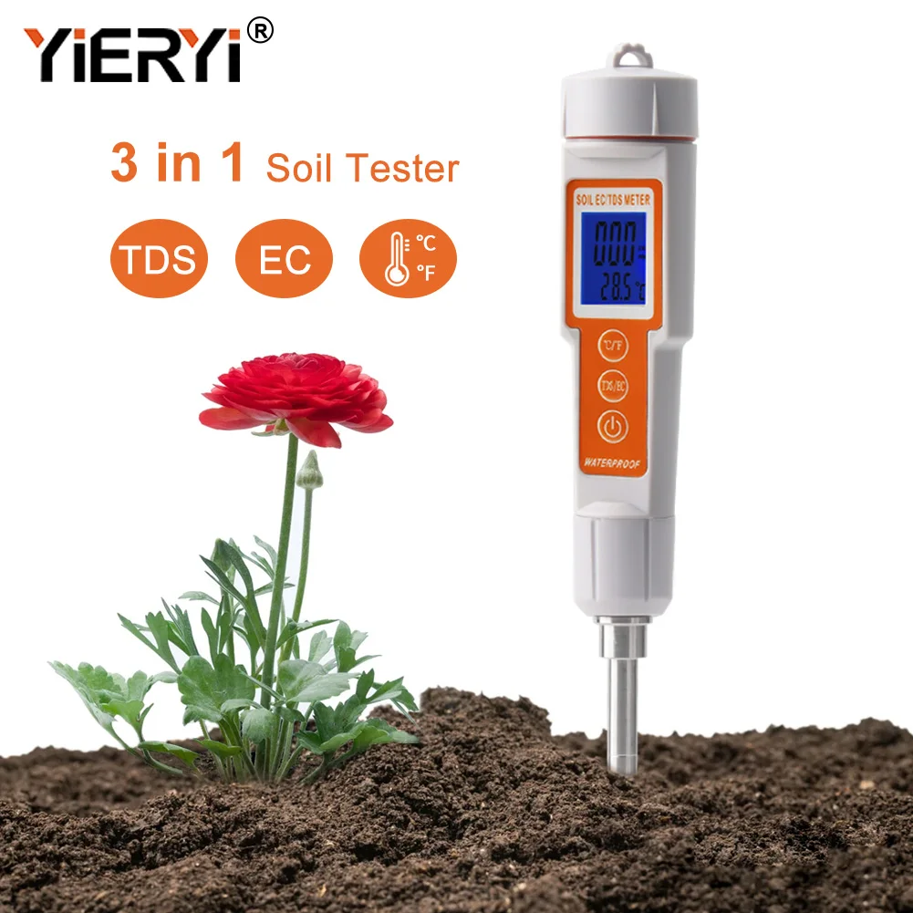 

Yieryi Professional TDS/EC/Temperature Soil Meter Plant Crop Soil Quality Tester for Agriculture 0-10000us Forestry Horticulture