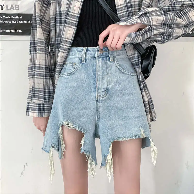 

S-5XL Plus Size Vintage Streetwear Shorts For Women Ripped Ladies Denim Shorts Casual Loose High Waist Biker Shorts Women C7269