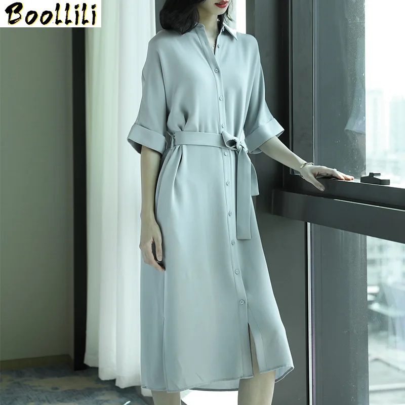 

Silk Boollili Real Dress Women Spring Summer Dress Korean Office Lady Beach Dress Elegant Party Dresses Woman Vestidos Mujer