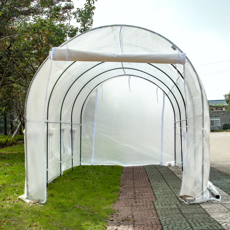 

New Tunnel Greenhouse flower house Durable 3M 2 Doors Large Bird Pest Control antifreeze and rainproof greenhous with Iron Stand