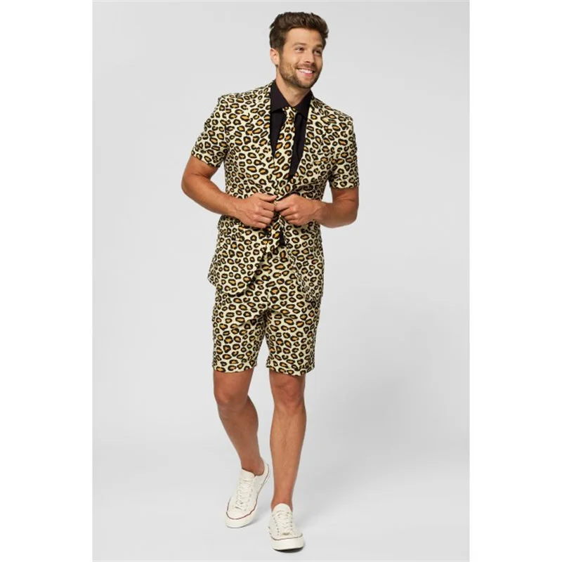 Smoking da uomo corto leopardo caldo abiti da sposo estivi da spiaggia abiti da uomo Blazer da sposa pantaloni abiti Business Prom Party (giacca + pantaloni)