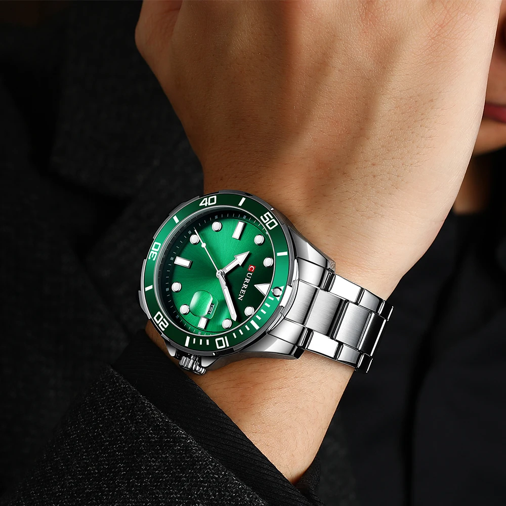 CURREN Fashion Business Mens Wristwatches Green Clock Male Quartz Stainless Steel Watches Reloj Hombre