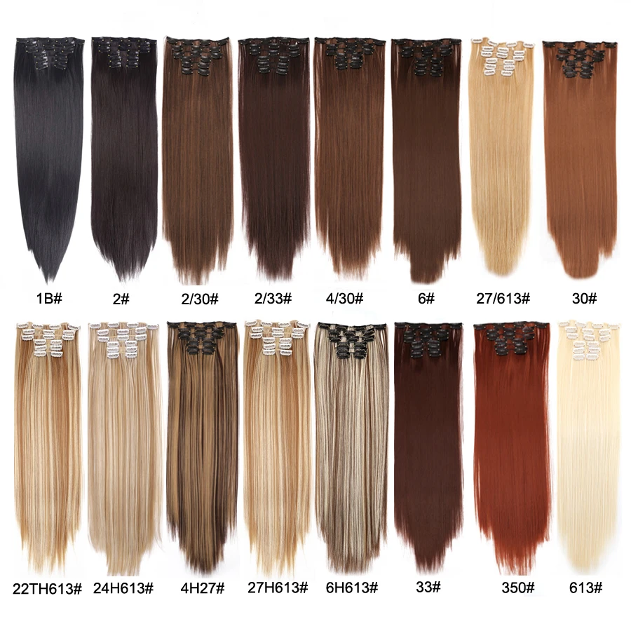 Leeons Synthetic Hair Curly Clip In Wig Extension 16 Clips In Hair Extension Hair Pieces Fake Hair Extension Synthetic 49 Colors