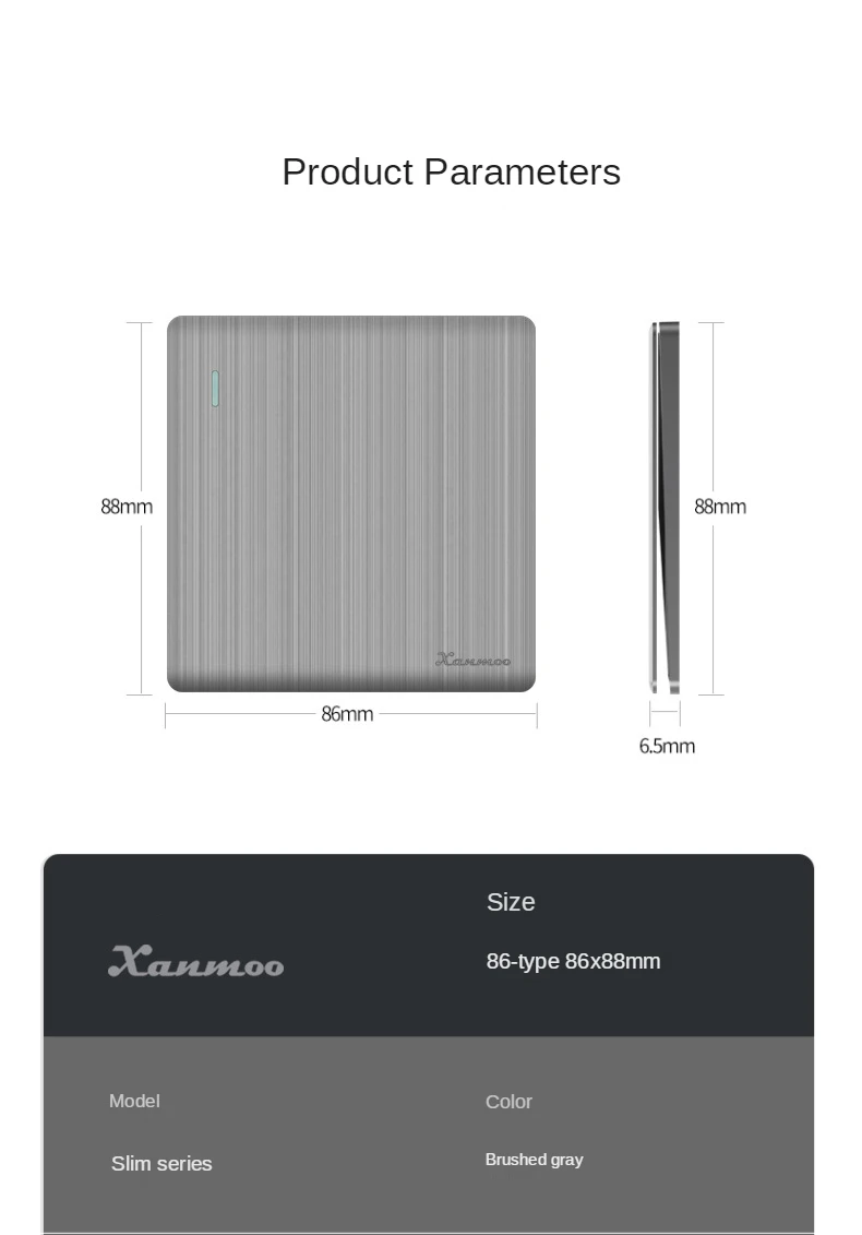 86mm Ultra-Dünne Schalter-Serie 1/2/3/4-fach 1/2-Wege PC-Panel Grau Flachpanel Verdeckter Einbau-Wandschalter-Set – Detail 15