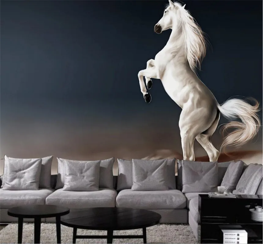 Custom 3D / 5D / 8D bumpy wallpaper mural Nordic minimalist Pentium white horse background wall waterproof wall covering