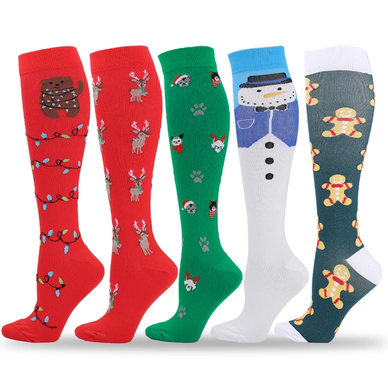 

Christmas Compression Stockings Unisex Snowman Compress Sports Running Nylon Socks Relieve Muscle Fatigue and Varicose Veins