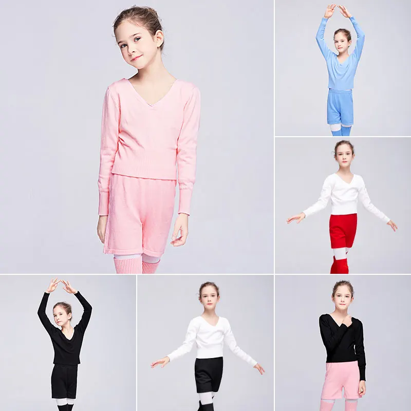 Ballet Suit Girls Knitwear Thermal Sets Dance Winter Warm Tracksuit Kids Sweater Pants Stockings Outfit Knitted Clothing Suit