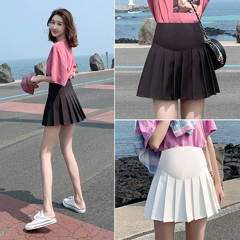 8887# Summer Chic Ins Sexy Hot Pleated A Line Loose Maternity Mini Skirts Adjustable Belly Skirts for Pregnant Women Pregnancy