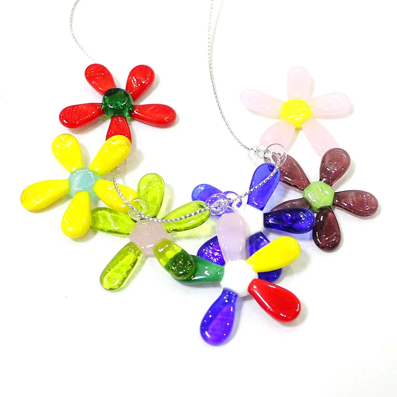 2PCS Hanging Colorful Lovely Glass Flower Mini Ornaments Wedding Party Decor Pendant Fairy Garden Decoration Charm Accessories