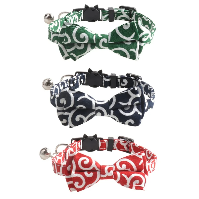 Dog Collar Fashion Pattern  Bow & Bell Vitality Button Collar Photo Props Party Decoration 3 Color