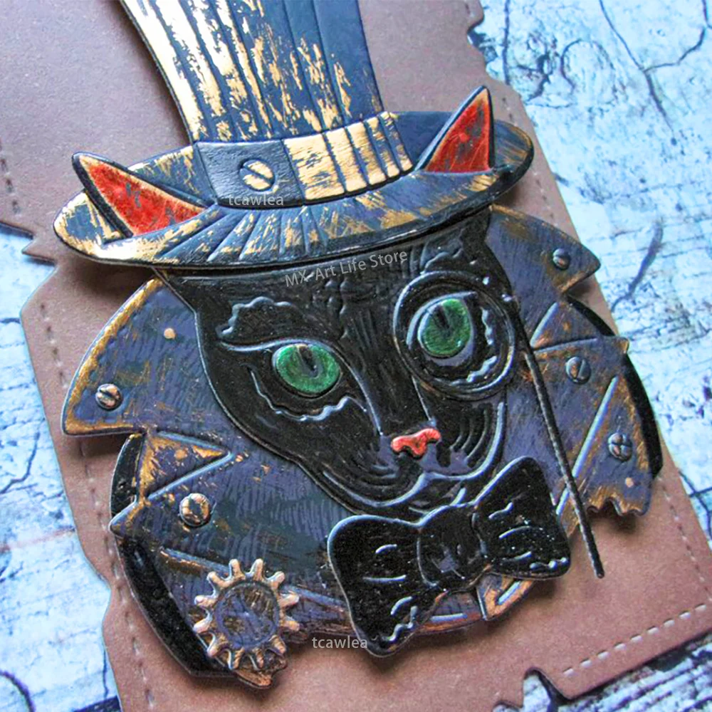 Neue Steampunk Serie Detective Katze Schneiden Stirbt Halloween Tiere Stirbt für DIY Handwerk Scrapbooking Karten Dekorative Sterben