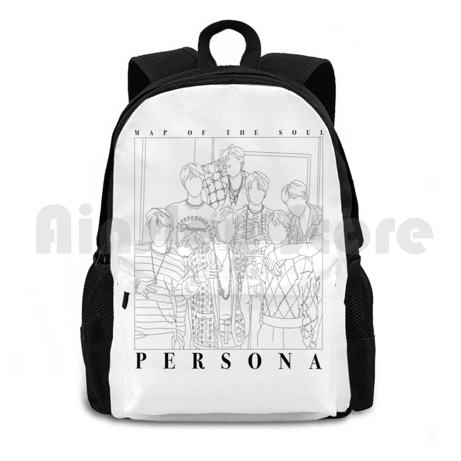 

Persona Line-Art Outdoor Hiking Backpack Waterproof Camping Travel Kpop Line Art Aesthetic Persona Music
