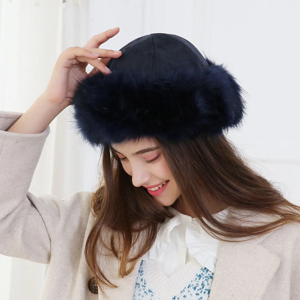 Neue Dicke Warme Russische Hut Damen Wildleder Bomber Hut Winddicht Frauen Pelz Hut Weibliche Mongolei Kappe Frauen Fuchs Pelz Skullies Beanies – Detail 10