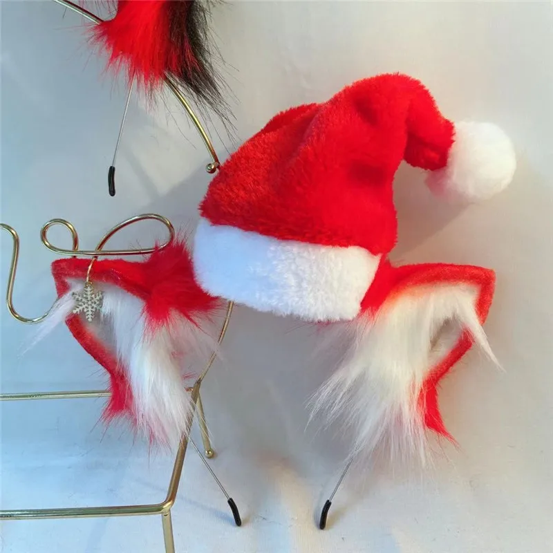 

Red Cat Ears Hairhoop with Christmas Hat Headwear for Christmas Party Cosplay Costume Accessories
